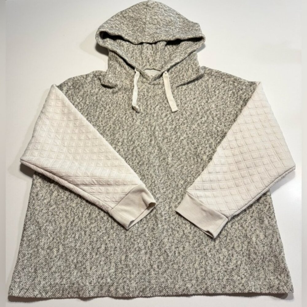 Madewell Quilted Sleeve Hoodie Sweatshirt Ivory/Gray Size Large Style #NB523